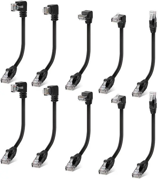 Main image of Cat 6 Ethernet Extension Cable 10Pack,Multiple Angle (UP/Down/Left/Right/Straight), Right Angle Cat6 RJ45 Male to Male Space saving Gigabit Network LAN Patch Cord,250MHz 1Gbps for PC, Router, Xbox-3FT
