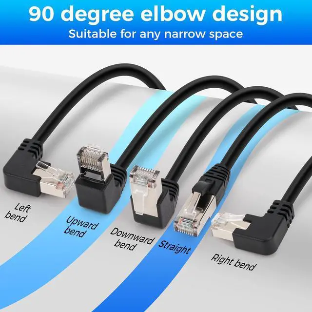 Alt view image 4 of 6 - Cat 6 Ethernet Extension Cable 5 Pack,Multiple Angles(UP/Down/Left/Right/Straight), Cat6 RJ45 Network LAN Patch Cord Adapter, FTP Shielded Male to Female Connector, Supports CAT5E/CAT5-0.6 Feet