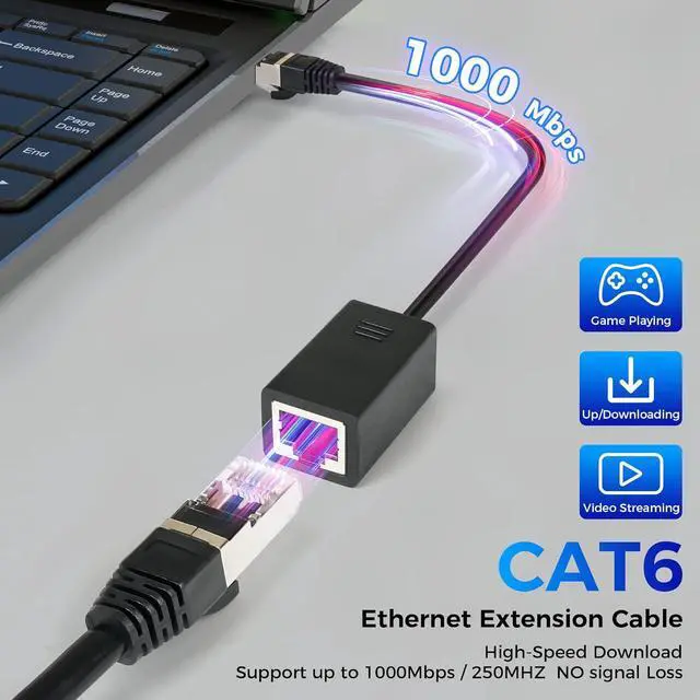 Alt view image 5 of 6 - Cat 6 Ethernet Extension Cable 5 Pack,Multiple Angles(UP/Down/Left/Right/Straight), Cat6 RJ45 Network LAN Patch Cord Adapter, FTP Shielded Male to Female Connector, Supports CAT5E/CAT5-0.6 Feet