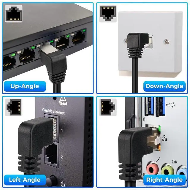 Alt view image 2 of 6 - Cat 6 Ethernet Extension Cable 5 Pack,Multiple Angles(UP/Down/Left/Right/Straight), Cat6 RJ45 Network LAN Patch Cord Adapter, FTP Shielded Male to Female Connector, Supports CAT5E/CAT5-0.6 Feet