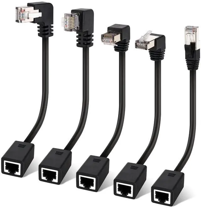 Main image of Cat 6 Ethernet Extension Cable 5 Pack,Multiple Angles(UP/Down/Left/Right/Straight), Cat6 RJ45 Network LAN Patch Cord Adapter, FTP Shielded Male to Female Connector, Supports CAT5E/CAT5-0.6 Feet