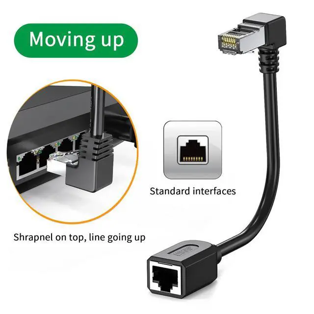 Alt view image 3 of 7 - 2Pack Cat6 Extension Cable 90 Degree,CAT6 Ethernet Extender Cable 4inch,Right Angle Upward Internet Network Patch Cord RJ45 8p8c Male to Female Adapter Upward Angle