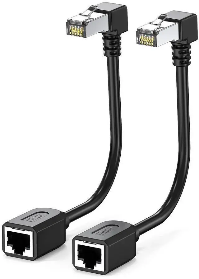 Main image of 2Pack Cat6 Extension Cable 90 Degree 10cm-4inch,CAT 6 Ethernet Extender Right Angle RJ45 Network Patch Cord Male to Female Adapter Downward Angle