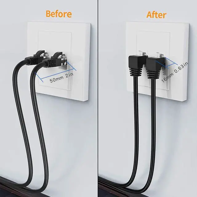 Alt view image 3 of 7 - 2Pack Cat6 Extension Cable 90 Degree 10cm-4inch,CAT 6 Ethernet Extender Right Angle RJ45 Network Patch Cord Male to Female Adapter Downward Angle