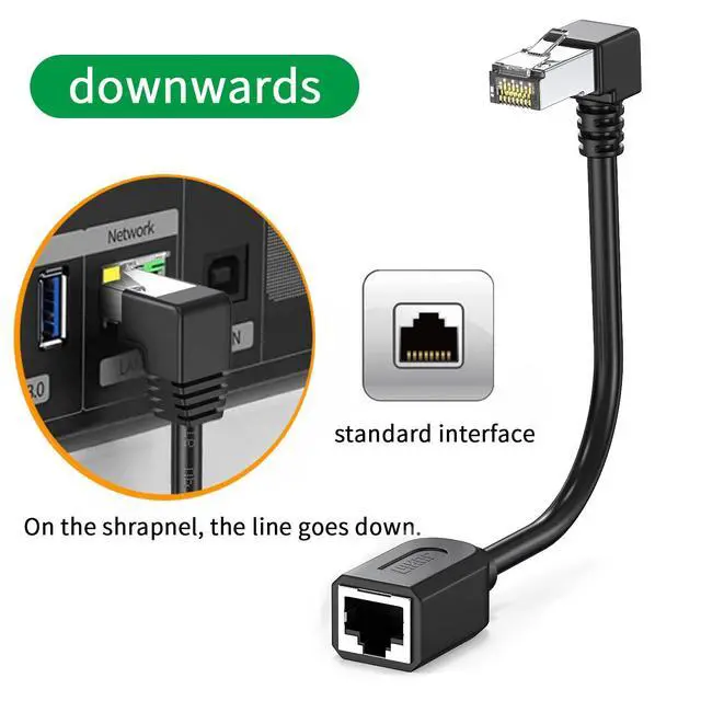 Alt view image 7 of 7 - 2Pack Cat6 Extension Cable 90 Degree 10cm-4inch,CAT 6 Ethernet Extender Right Angle RJ45 Network Patch Cord Male to Female Adapter Downward Angle