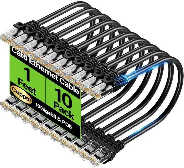 Main image of Cat6 Ethernet Cable 10Gbps 1 ft (10 Pack), UTP Ethernet Cable Cat 6, Flexible Bare Copper Cat6 Cable, Cat 6 Network Cable for Server, Data Center