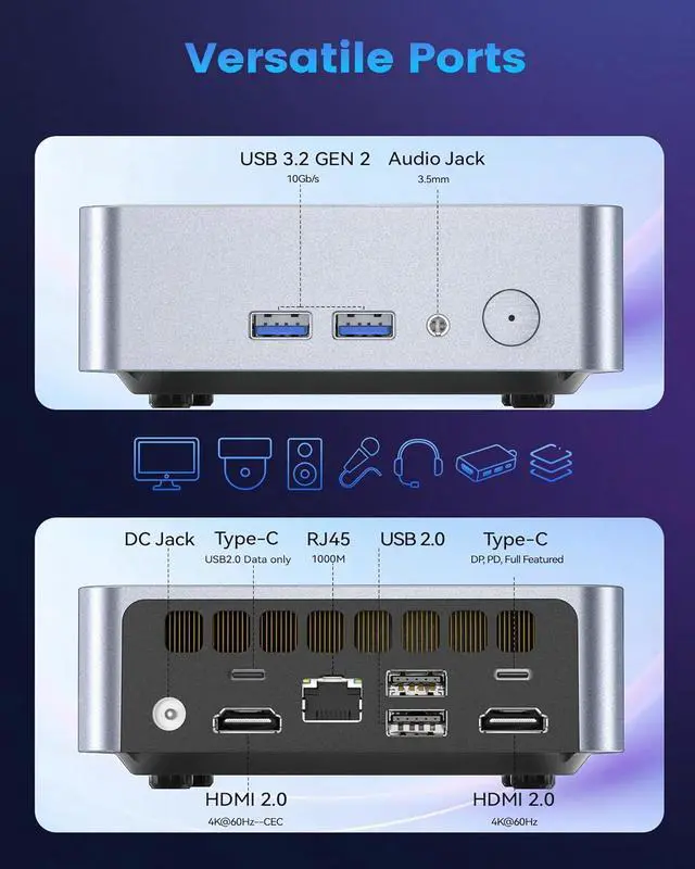 Alt view image 5 of 7 - Mini PC AMD Ryzen 5 3500U (4C/8T, Max 3.7GHz) Small Desktop Computer 16GB DDR4 RAM 512GB NVMe SSD Budget Micro Compact PCs 4K HD Dual HDMI WiFi 6 BT5.3 Prebuilt OS-Home Office Gaming Streaming