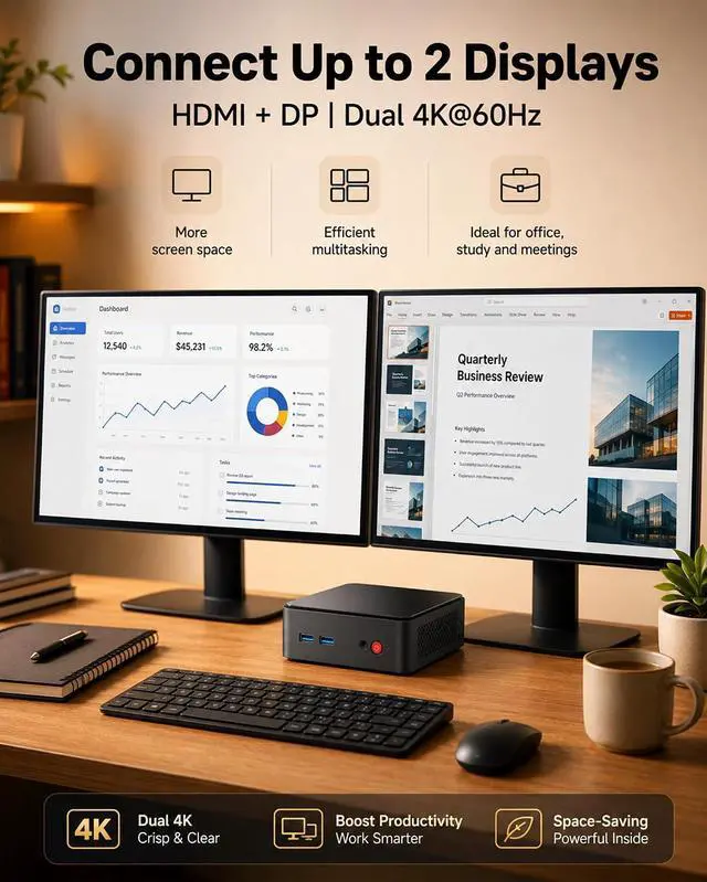 Alt view image 5 of 7 - Mini PC N100 16GB 512GB/Dual Display/2.5G LAN/WiFi6/BT5.2 for Office | Intel N100( 4C/4/T,up to 3.4 GHz,Beats 3500U/8250U/N95), Win 11,2 USB3.0,2USB2.0,Mini Desktop Computer /NAS/Pfsense/Streaming