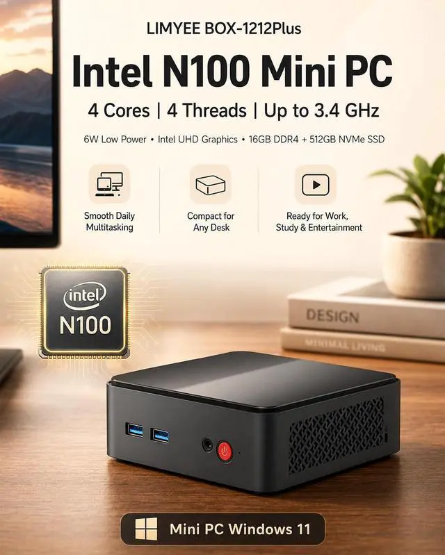 Alt view image 6 of 7 - Mini PC N100 16GB 512GB/Dual Display/2.5G LAN/WiFi6/BT5.2 for Office | Intel N100( 4C/4/T,up to 3.4 GHz,Beats 3500U/8250U/N95), Win 11,2 USB3.0,2USB2.0,Mini Desktop Computer /NAS/Pfsense/Streaming