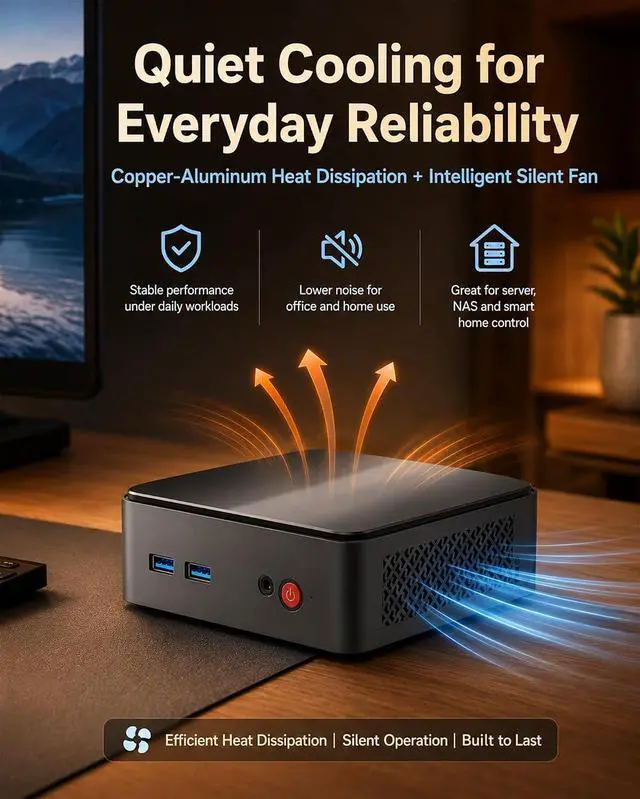 Alt view image 4 of 7 - Mini PC N100 16GB 512GB/Dual Display/2.5G LAN/WiFi6/BT5.2 for Office | Intel N100( 4C/4/T,up to 3.4 GHz,Beats 3500U/8250U/N95), Win 11,2 USB3.0,2USB2.0,Mini Desktop Computer /NAS/Pfsense/Streaming