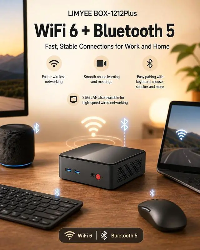 Alt view image 7 of 7 - Mini PC N100 16GB 512GB/Dual Display/2.5G LAN/WiFi6/BT5.2 for Office | Intel N100( 4C/4/T,up to 3.4 GHz,Beats 3500U/8250U/N95), Win 11,2 USB3.0,2USB2.0,Mini Desktop Computer /NAS/Pfsense/Streaming