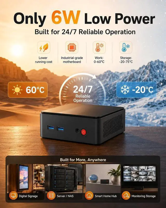 Alt view image 2 of 7 - Mini PC N100 16GB 512GB/Dual Display/2.5G LAN/WiFi6/BT5.2 for Office | Intel N100( 4C/4/T,up to 3.4 GHz,Beats 3500U/8250U/N95), Win 11,2 USB3.0,2USB2.0,Mini Desktop Computer /NAS/Pfsense/Streaming