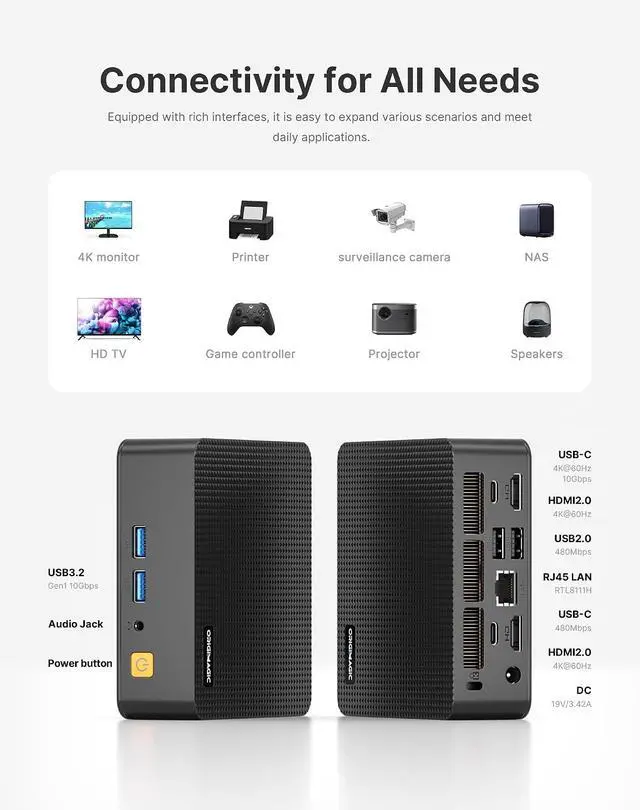 Alt view image 6 of 7 - Mini PC, AMD Ryzen 5 3500U (Up to 3.7GHz) | 8GB DDR4 256GB NVMe SSD, Triple 4K Display (Dual HDMI/Type-C), Micro Desktop Computer for Office Home Business HTPC