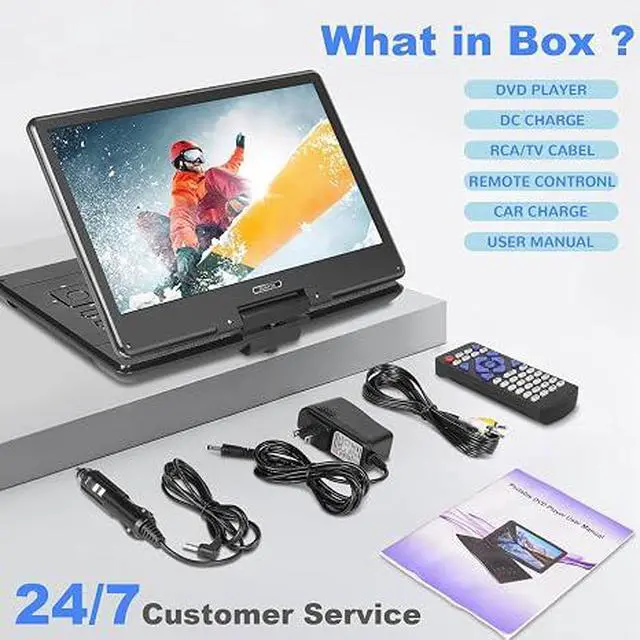 Alt view image 7 of 7 - 16.9" Portable DVD Player with 14.1 HD Swivel Screen, 6Hrs Play | DVD Player Portable with Dual Speaker, Last Memory, Support SYNC TV/USB/SD Card, Play All Discs Format Except Blu-ray, Black