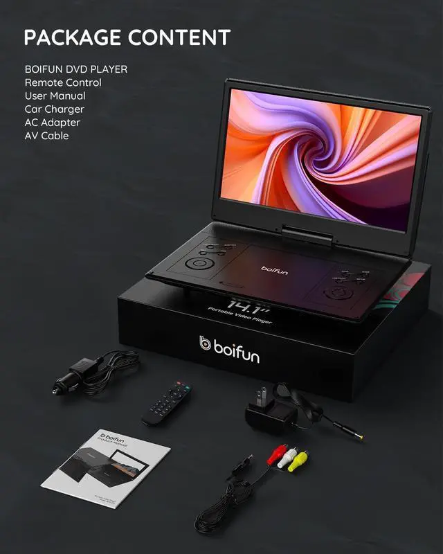 Alt view image 4 of 7 - 15.7" Portable DVD Player with 14.1" Large HD Screen, 6 Hrs Battery | For Road Trips & Family Travel, Rechargeable, Sync to TV, USB & SD Card, Multiple Disc Formats, High Volume Speaker