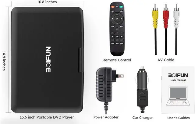 Alt view image 5 of 7 - 17.5" Portable DVD Player with 15.6" Large HD Screen, Black | 6-hour Rechargeable Battery, USB/SD Playback, TV Sync, Multiple Disc Formats, High-volume Speaker, for Road Trip and Home Use