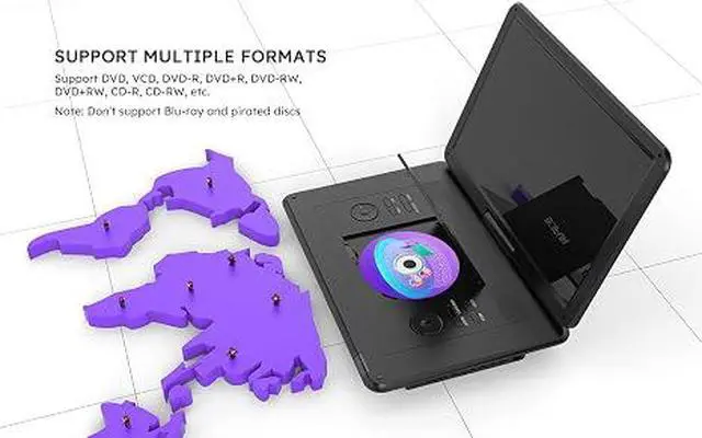 Alt view image 3 of 7 - 17.5" Portable DVD Player with 15.6" Large HD Screen, Black | 6-hour Rechargeable Battery, USB/SD Playback, TV Sync, Multiple Disc Formats, High-volume Speaker, for Road Trip and Home Use