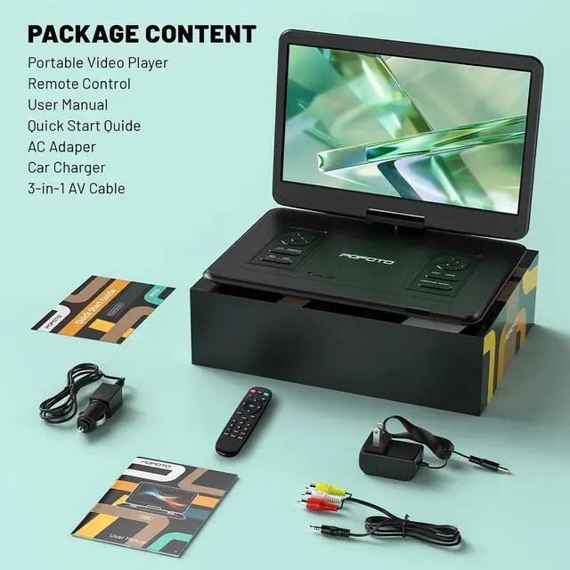 Alt view image 7 of 7 - 17.5 Portable DVD Player with 15.6 Large HD Screen-Black | 6 Hours Rechargeable Battery, Dual Speakers, Region Free, Remote Control, Support Multi-Format Sync TV, USB/SD