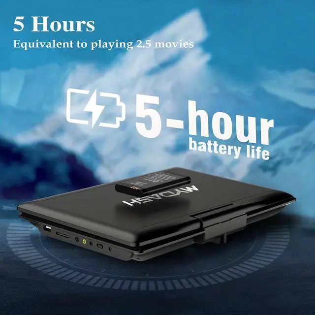 Alt view image 4 of 7 - 14.9''Portable DVD Player with 12.5" Swivel Screen | Road-Trip Ready with 5H Battery, Car Charger, Headrest Mount, USB/SD Support & Remote