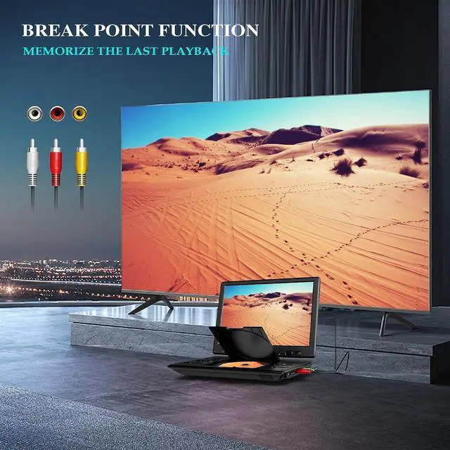 Alt view image 6 of 7 - 14.9''Portable DVD Player with 12.5" Swivel Screen | Road-Trip Ready with 5H Battery, Car Charger, Headrest Mount, USB/SD Support & Remote