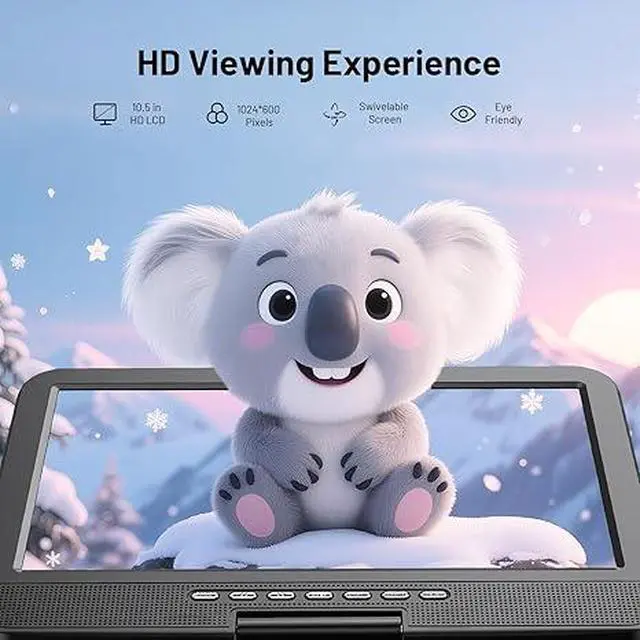 Alt view image 5 of 7 - 12.5" Portable DVD Player with 10.5" HD Swivel Screen - Black | Car DVD Player with Dual Speakers, Supports CD/DVD/USB/SD, 6-Hour Long Battery, Include Headrest Mount & Remote Control