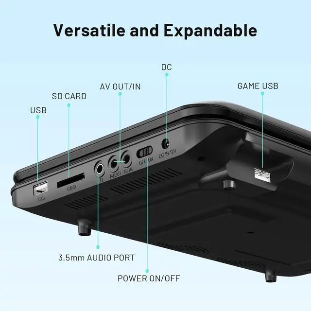 Alt view image 6 of 7 - 12.5" Portable DVD Player with 10.5" HD Swivel Screen - Black | Car DVD Player with Dual Speakers, Supports CD/DVD/USB/SD, 6-Hour Long Battery, Include Headrest Mount & Remote Control