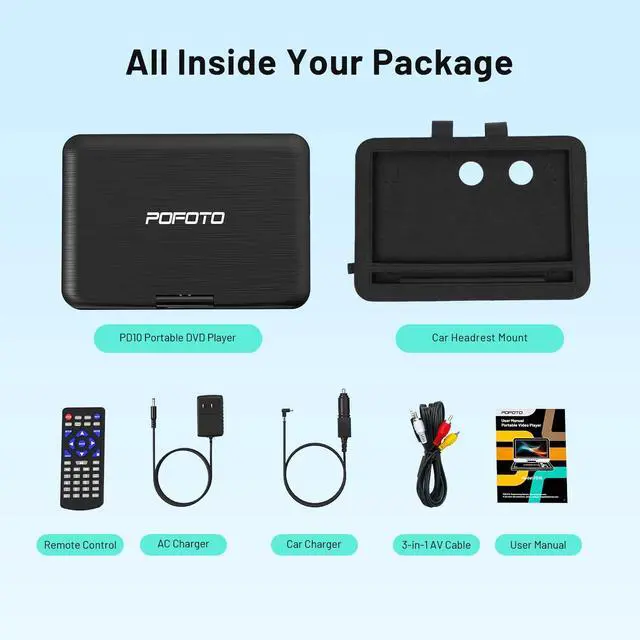 Alt view image 7 of 7 - 12.5" Portable DVD Player with 10.5" HD Swivel Screen - Black | Car DVD Player with Dual Speakers, Supports CD/DVD/USB/SD, 6-Hour Long Battery, Include Headrest Mount & Remote Control