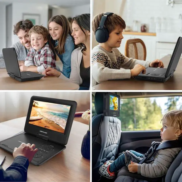 Alt view image 3 of 7 - 11.5" Portable DVD Player, 5-Hour Built-in Rechargeable Battery, 9" Swivel Screen, Support CD/DVD/SD Card/USB, Remote Control, 1.8 Meter Car Charger, Power Adaptor and Car Headrest (Black)
