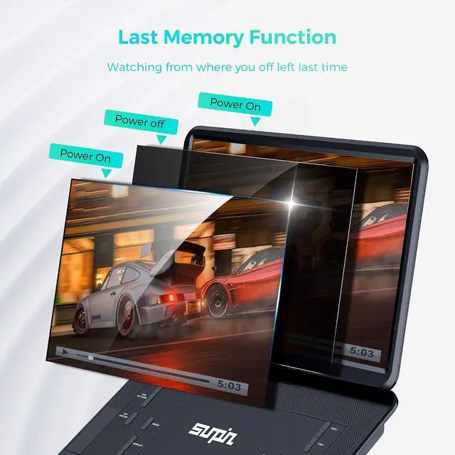 Alt view image 6 of 7 - Portable DVD Player for Car, 15.6" HD Swivel Screen, 5-Hour Battery | Flexible viewing for road trips and home use, featuring dual headphone jacks, USB/SD playback, TV sync