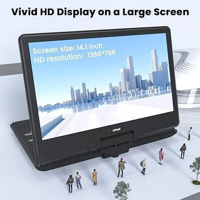 Alt view image 2 of 7 - 15.9" Portable DVD Player, 14.1" Large Screen, HDMI Input, Black | Home Entertainment, Kids & Seniors, 6-Hour Battery, TV Stick & Gaming Support, USB/SD Playback, Region Free, Resume Playback