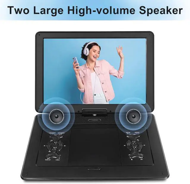 Alt view image 6 of 7 - 17.9" Portable DVD Player with 15.6" Large Screen, 6Hrs Play, Black | SYNC TV/USB/SD Card, DVD Player Portable with Dual Speakers, Last Memory, Play All Discs Format Except Blu-ray