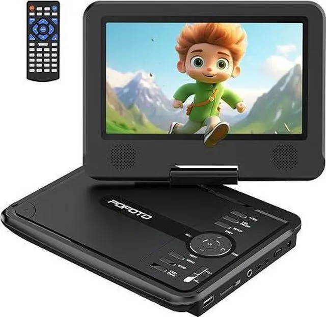 Main image of 9.5" Portable DVD Player for Kids and Car with 7.5" Swivel Screen, 4-6 Hour Working Time, Car DVD Player with Dual Speakers, Remote Control, Support Sync TV, Region Free USB/SD/AV- Black