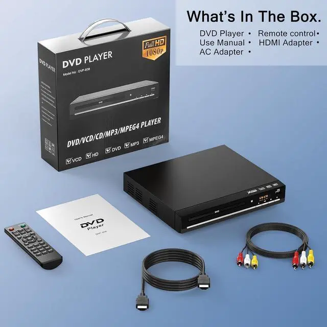 Alt view image 4 of 7 - DVD Players for TV with HDMI,Plays All Regions and Formats,CD Player for Home,Support 1080P Video/CD/DVD/VCD/JPEG/USB, Remote, HDMI and RCA Cables Included