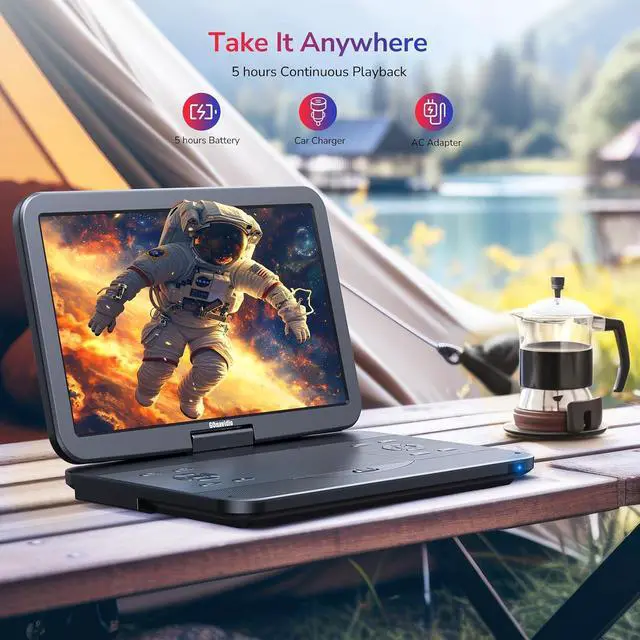 Alt view image 2 of 7 - 17.6" Portable Blu Ray DVD Player with 15.4" Large Screen, HDMI in/Out, Sync Screen, 4000mAh Rechargeable Battery, 1080P MP4 MKV Video, Surround Audio, USB/TF Card(Include HDMI Cable)