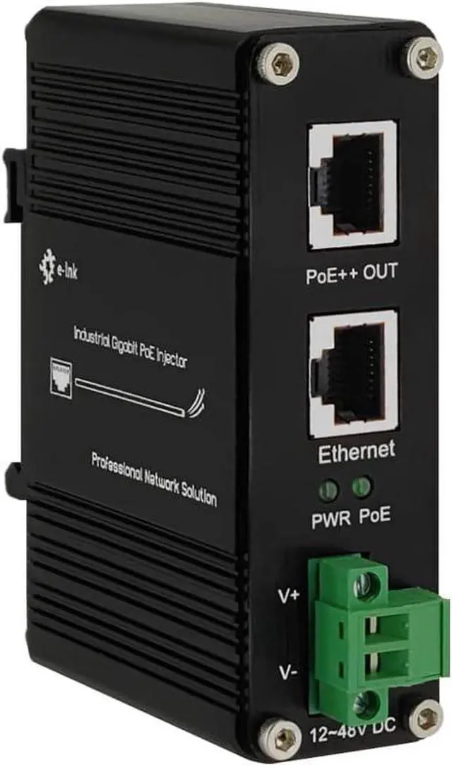 Main image of Industrial Gigabit RJ45 IEEE802.3at/bt 95W PoE++ Injector | 10/100/1000M, IEEE802.3 af/at/bt, 12-48VDC Input, DIN-Rail, Industrial IP40 Al Case, -40°C to 75°C, 100m