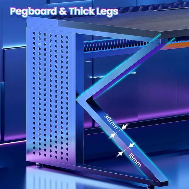 Alt view image 4 of 7 - 63"x27.6" L Shaped Gaming Desk with 4 Drawers Storage, Grey | Corner Office Desk with LED Lights & Acrylic Cabinet for Home Office, Executive Computer Desk for Bedroom