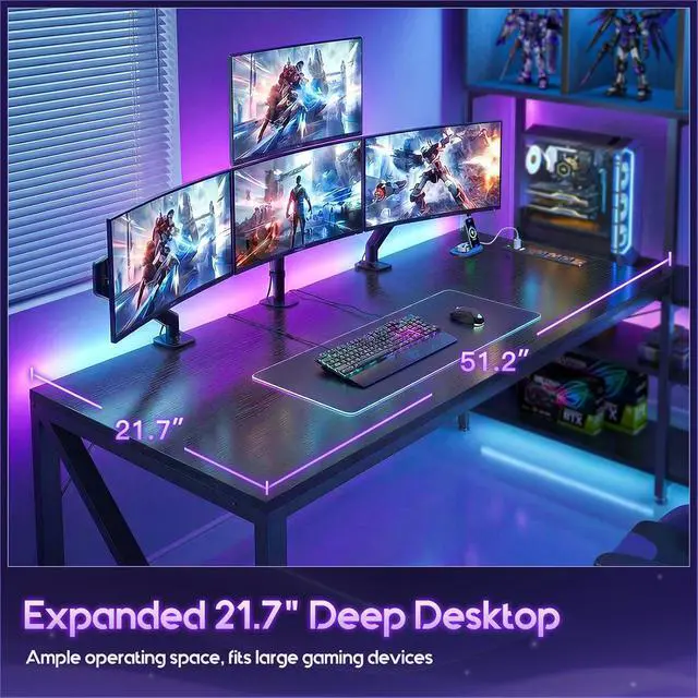 Alt view image 3 of 7 - 63" L Shaped Gaming Desk with Display Hutch and Large Desktop, Black | LED Lights, Power Outlets, PC Tower Display Shelf, Pegboard, Storage Shelves, Reversible Layout for Gaming and Home Office
