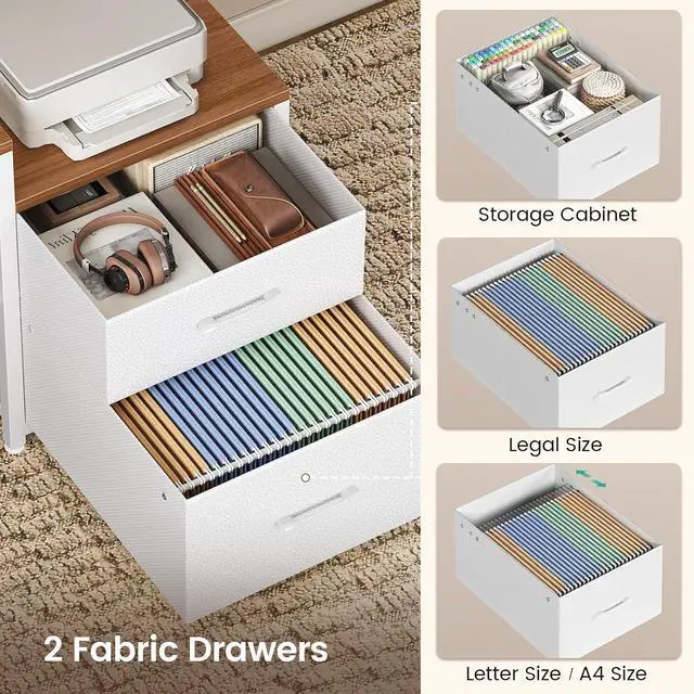 Alt view image 3 of 7 - L Shaped Gaming Desk with Hutch, Convertible 97.6" Two Person Office Desk with Drawers and Bookshelf, Corner Computer Desk with Power Outlet, LED Lights, White
