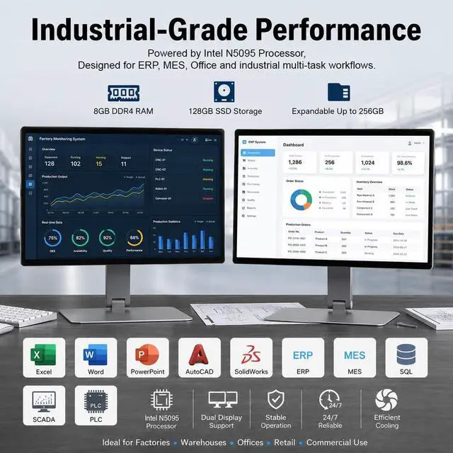 Alt view image 4 of 7 - 15.6" All-in-One Desktop Computers, FHD 180°Adjustable Touchscreen Win 11 Pro Industrial Tablet PC N5095 8GB RAM/128GB ROM, HDMI 2.0 WiFi 5 Bluetooth 5.0 for Office/Automation/Kiosk/Bar/Warehouse