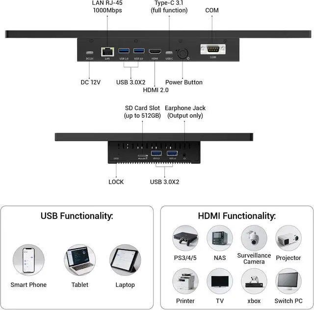 Alt view image 5 of 7 - 15.6" All-in-One Desktop Computers, FHD 180°Adjustable Touchscreen Win 11 Pro Industrial Tablet PC N5095 8GB RAM/128GB ROM, HDMI 2.0 WiFi 5 Bluetooth 5.0 for Office/Automation/Kiosk/Bar/Warehouse
