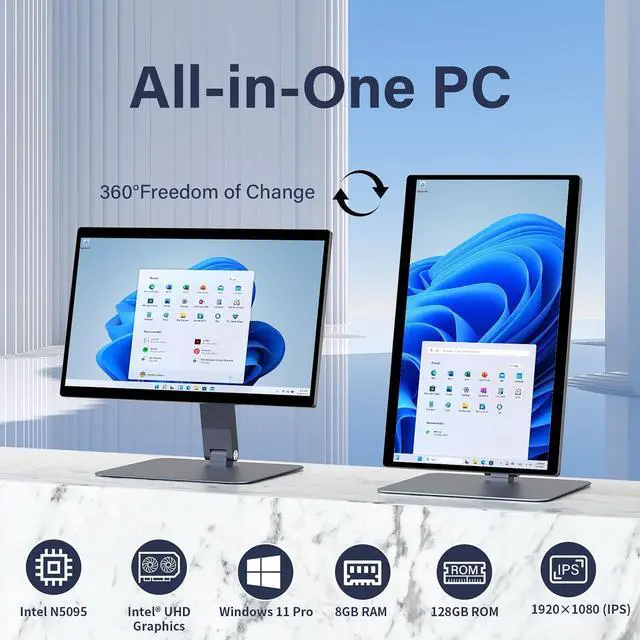 Alt view image 7 of 7 - 15.6" All-in-One Desktop Computers, FHD 180°Adjustable Touchscreen Win 11 Pro Industrial Tablet PC N5095 8GB RAM/128GB ROM, HDMI 2.0 WiFi 5 Bluetooth 5.0 for Office/Automation/Kiosk/Bar/Warehouse