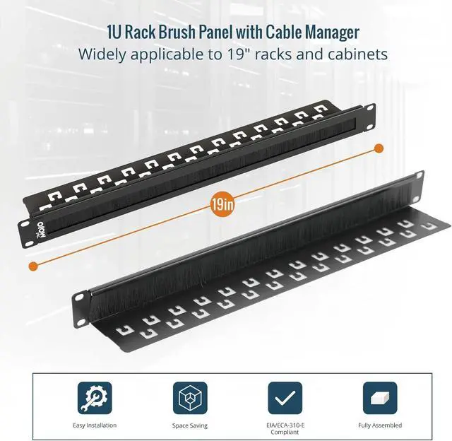 Alt view image 2 of 5 - 1U Rack Mount Cable Management Panel with Brush,Rack Brush Panel for 19 inch Server Rack or Network Cabinet,Black,2 Pack
