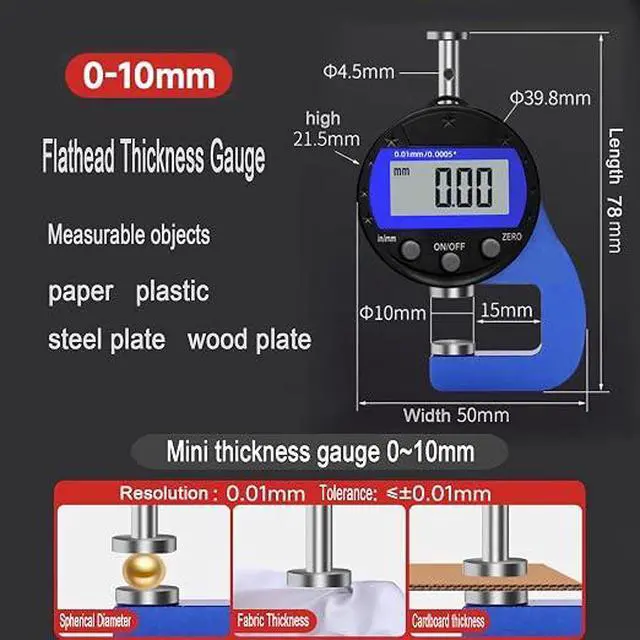 Alt view image 5 of 6 - Digital Thickness Gauge Thickness Measuring Indicator Thickness Gauge | Measuring Range 0-10mm0.0005''/0.01 mm with LCD Display, for Leather, Paper, Sheet Metal and More (PT)