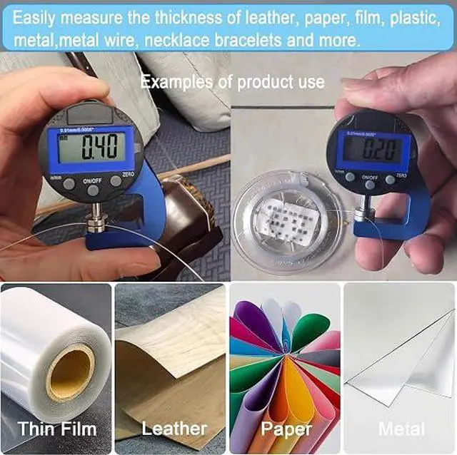 Alt view image 2 of 6 - Digital Thickness Gauge Thickness Measuring Indicator Thickness Gauge | Measuring Range 0-10mm0.0005''/0.01 mm with LCD Display, for Leather, Paper, Sheet Metal and More (PT)
