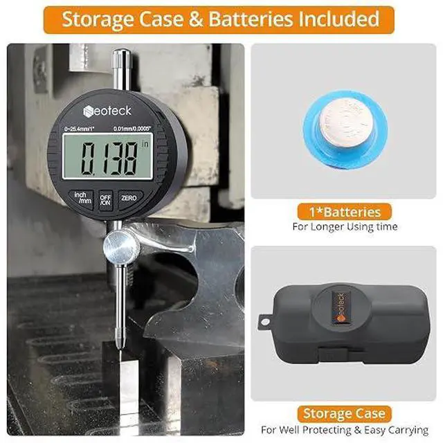 Alt view image 2 of 7 - 1"/25.4mm Digital Dial Indicator 0.0005"/0.01mm Dial Test Indicator | DTI Dial Gauge with Large LCD Display,Inch/Metric Conversion,Zero Setting,Auto Off for 3D Printer Leveling CNC QC-Black