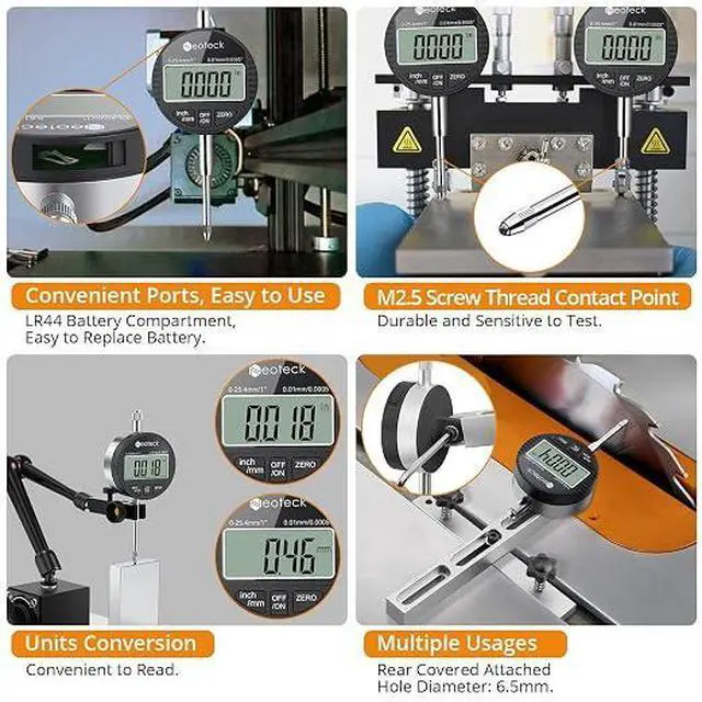 Alt view image 6 of 7 - 1"/25.4mm Digital Dial Indicator 0.0005"/0.01mm Dial Test Indicator | DTI Dial Gauge with Large LCD Display,Inch/Metric Conversion,Zero Setting,Auto Off for 3D Printer Leveling CNC QC-Black