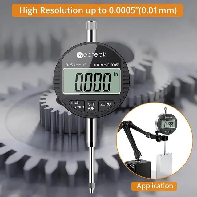 Alt view image 5 of 7 - 1"/25.4mm Digital Dial Indicator 0.0005"/0.01mm Dial Test Indicator | DTI Dial Gauge with Large LCD Display,Inch/Metric Conversion,Zero Setting,Auto Off for 3D Printer Leveling CNC QC-Black