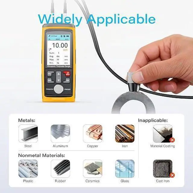 Alt view image 6 of 7 - Ultrasonic Thickness Gauge PM1301,Range 0.039 to 11.811 inch, Digital Metals Thickness Tester, Steel, Metals, Plastic, Glass, PVC, Pipes (PM1301D)
