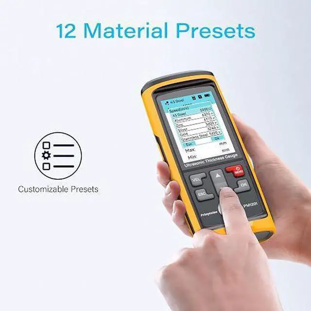 Alt view image 4 of 7 - Ultrasonic Thickness Gauge PM1301,Range 0.039 to 11.811 inch, Digital Metals Thickness Tester, Steel, Metals, Plastic, Glass, PVC, Pipes (PM1301D)