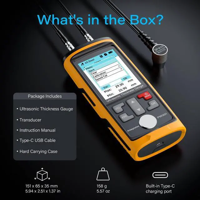 Alt view image 3 of 7 - Ultrasonic Thickness Gauge PM1301,Range 0.039 to 11.811 inch, Digital Metals Thickness Tester, Steel, Metals, Plastic, Glass, PVC, Pipes (PM1301D)